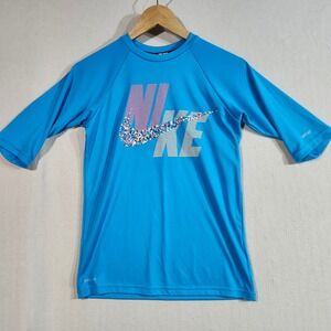 Nike Swim UPF 50+ Dri-FIT Rash Guard Top Kids 12-13‎ Years Blue Turquoise